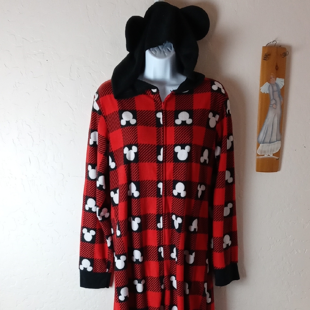 Disney 100 Red and Black Plaid Onesie Pajamas